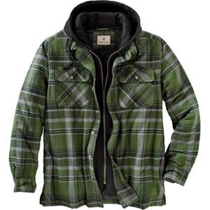 Mens Plaid Flannel Shirt Jacket Quilted Insulated Hooded Work Outdoors Coat